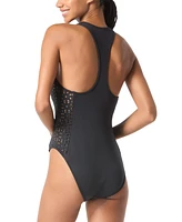 Michael Kors Women's Laser Cut Zip-Front One-Piece Swimsuit