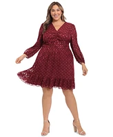 London Times Plus Clip-Dot Fit & Flare Dress