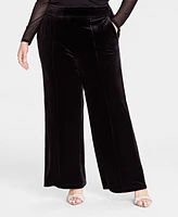 I.n.c. International Concepts Plus High-Rise Wide-Leg Velvet Pants, Created for Macy's