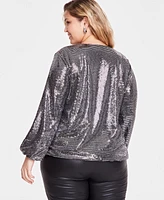 I.n.c. International Concepts Sequined Shimmering Surplice Blouse, Created for Macy's