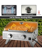 Givimo Stainless Steel Propane Grill with Lid for Outdoor Camping Tailgating Picnic Party-Silver