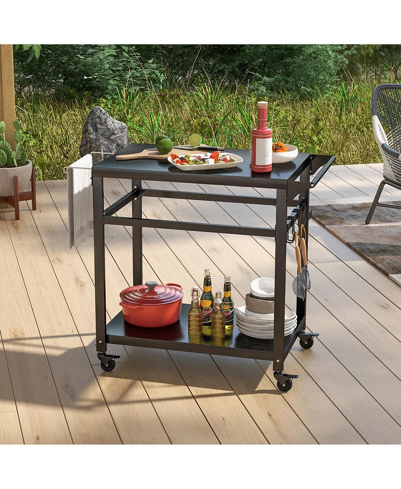 Sugift Double-Shelf Movable Bbq Cart with 4 Lockable Wheels