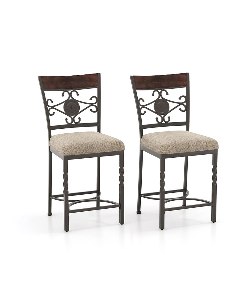 Sugift Set of 2 25 inches Bar Stools with Rust-proof Metal Frame and Soft Sponge Seat-Brown