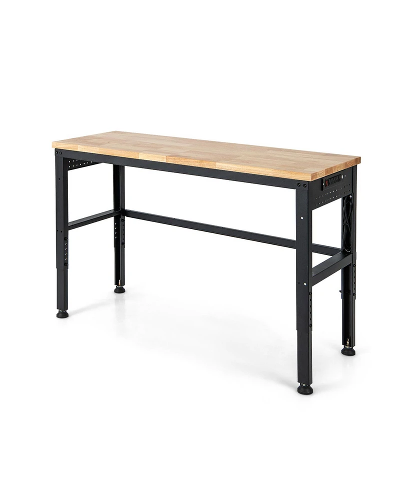 Skonyon 53 Inch Adjustable Heavy-Duty Workbench with Rubber Wood Top