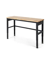 Skonyon 53 Inch Adjustable Heavy-Duty Workbench with Rubber Wood Top