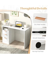 Skonyon Home Office Desk with Power Outlet 3 Storage Drawers and Open Compartment-White