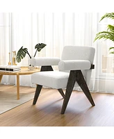 Sugift Upholstered Armchair with Natural Rubber Wood Legs and Sponge Padded Seat