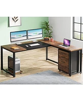 Tribesigns 62.99" L-Shaped Computer Desk with Mobile File Cabinet, Large Executive Office Desk with 3-Drawer Vertical Filing Cabinet, Business Fu