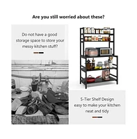 Tribesigns 5-Tier Kitchen Bakers Rack with Hutch, Industrial Microwave Oven Stand, Free Standing Kitchen Utility Cart Storage Shelf Organizer(Black)