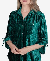 Alfred Dunner Petite Emerald Isle Crushed Velvet Shirt