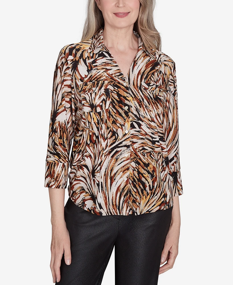 Alfred Dunner Petite Rue Rivoli Brushstroke Textured Button Down Top