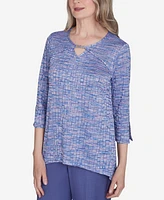 Alfred Dunner Petite Worth Avenue Space Dye Top with Detailed Charm On Neckline