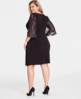 Connected Plus Cape-Sleeve Side-Ruched Dress