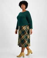 Connected Plus Sweater-Top Plaid-Skirt Dress