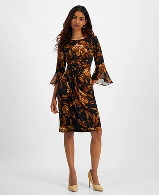 Connected Petite Floral Flounce-Sleeve Sheath Dress