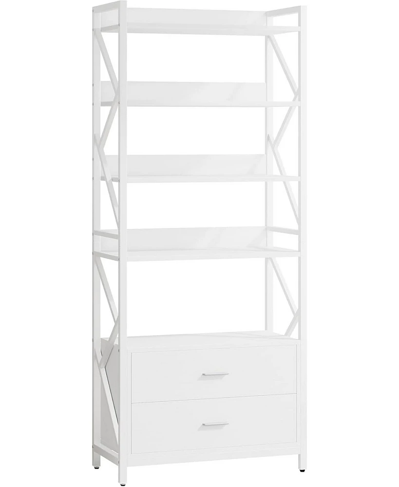 Tribesigns Bookshelf with Drawers, 70.8" Industrial Bookcase 2 5 Shelf Open for Storage, Wood Book Living Room, Bedroom,