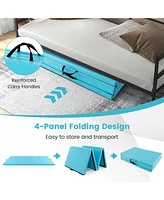 Skonyon 4-Panel Pu Leather Folding Exercise Mat with Carrying Handles-Blue