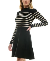 Bcx Juniors' Round-Neck Long-Sleeve Fit & Flare Sweater Dress