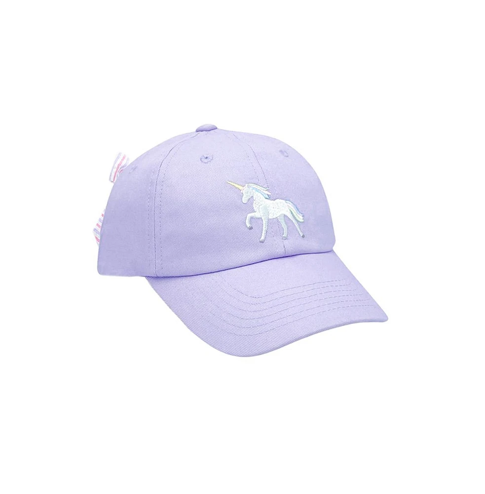 Bits & Bows Girls Girls Rainbow Unicorn Bow Baseball Hat in Lavender