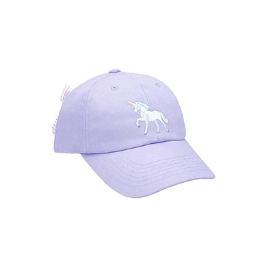 Bits & Bows Girls Rainbow Unicorn Bow Baseball Hat in Lavender