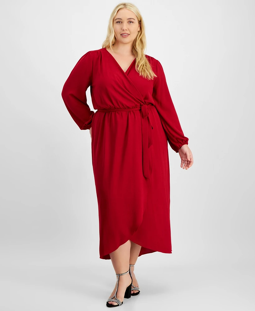 Connected Plus Tie-Front Wrap Maxi Dress