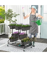 Skonyon Vertical Raised Garden Bed with 7 Planter Boxes and Storage Baskets-Black