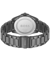 Hugo Boss Men's Strike Quartz Basic Calendar Ionic Plated Grey Steel Watch 41mm