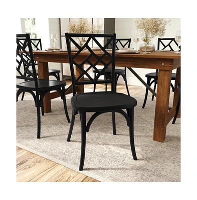 Merrick Lane Mara Solid Wood Dining Chair With Stackable Design, Ornate Seat Back Accenting, And Elegant Finish