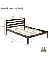 Gymax Full Wood Platform Bed Frame Headboard Slat Support Mattress Foundation