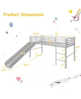 Gymax Twin Metal Loft Bed with Slide Guardrails Built-in Ladder Low Bed Frame Silver