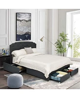 Gymax Full Platform Bed Frame with 4 Storage Drawers Adjustable Headboard Grey