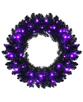 Skonyon 24 Inch Pre-lit Halloween Wreath with 35 Purple Led Lights