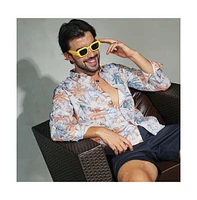 Men's Prussian Blue & Sienna Brown Tropical Palm Shirt