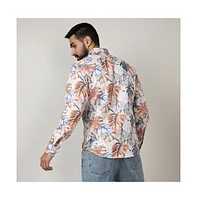 Men's Prussian Blue & Sienna Brown Tropical Palm Shirt
