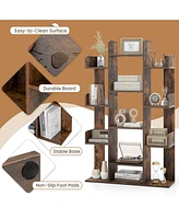Costway 2 Pcs Bookshelf Tree-Shaped Bookcase with 13 Storage Shelf Rustic Industrial Style