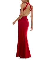 City Studios Juniors' Open-Back High-Neck Evening Gown