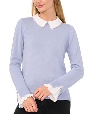 CeCe Women's Peter-Pan Collar Pullover Long Sleeve Sweater