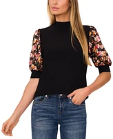 CeCe Women's Mock Neck Puff-Sleeve Top