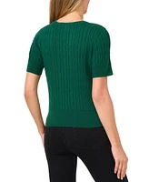 CeCe Women's Cotton Cable-Knit Short-Sleeve Sweater