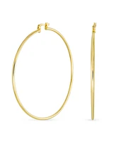 Bling Jewelry Minimalist Lightweight Round Thin Tube Big Large Hoop Earrings For Women Yellow Gold Plated Brass 2.75 Inch Diameter - Gold