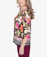 Alfred Dunner Petite Classics Bold Floral Geometric Border Top