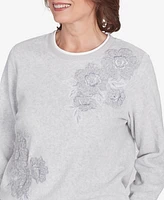 Alfred Dunner Petite Classic Sherpa Floral Embroidered Top