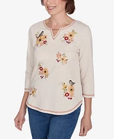 Alfred Dunner Petite Classics Sunflowers and Birds Top