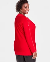 I.n.c. International Concepts Plus Size Stud-Trim Tunic Sweater, Created for Macy's