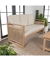 Jonathan Y Arwen Modern Bohemian Roped Acacia Wood Outdoor Loveseat with Cushions