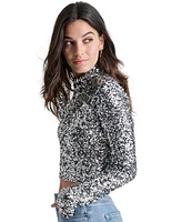 Dkny Jeans Women's Sequined Mock-Neck Mesh Crop Top