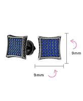 Bling Jewelry Black Blue Cubic Zirconia Micro Pave Cz Square Stud Earrings Sterling Silver Screw back 9MM