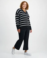 On 34th Trendy Plus Striped V-Neck Long-Sleeve Sweater, Created for Macy's