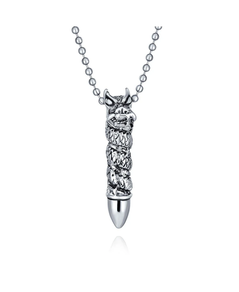 Bling Jewelry Biker Goth Tribal Viking Strength Dragon Wrapped Gun Bullet Pendant Necklace Stainless Steel