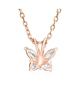 Bling Jewelry Mini Petite Tiny Clear Cubic Zirconia Purple Cz Garden Insect Butterfly Pendant Necklace For Women Rose Gold Plated Sterling Silver